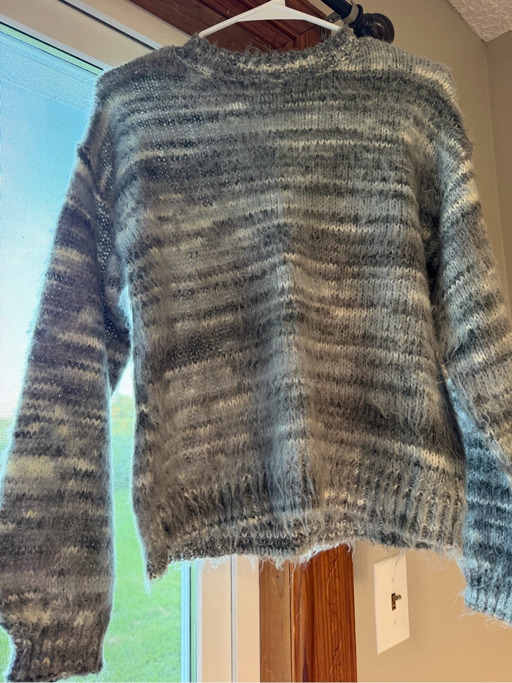 Women's Crewneck Fuzzy Knit Sweater in Gray